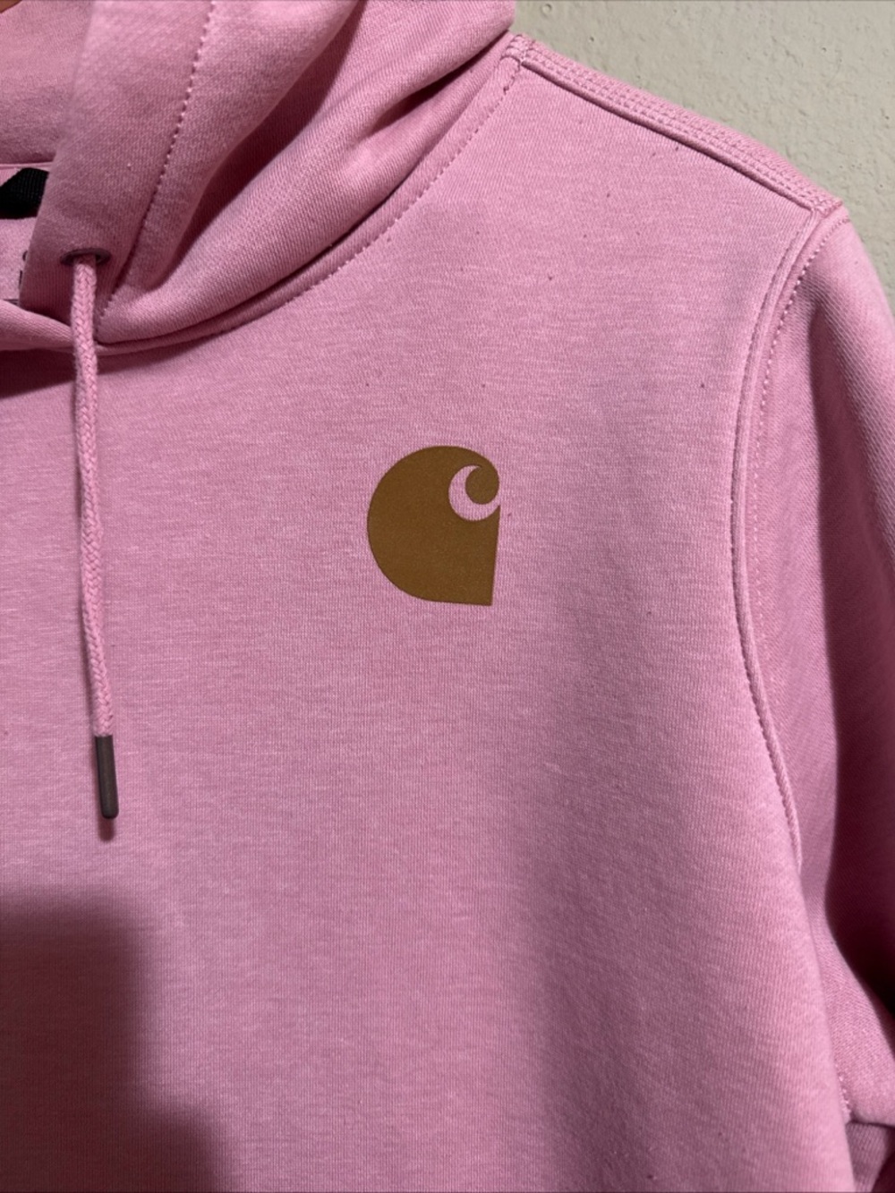 Carhartt Women’s Pink Relaxed Fit Hoodie Logo Sleeve Sweatshirt Large 12-14 - Picture 3 of 6